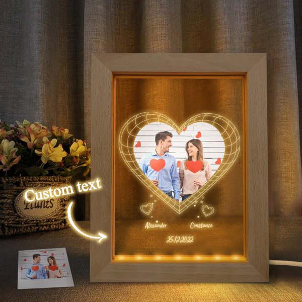Custom Night Light Personalized 3D Heart Wooden Frame Lamp Valentine's Day Gift