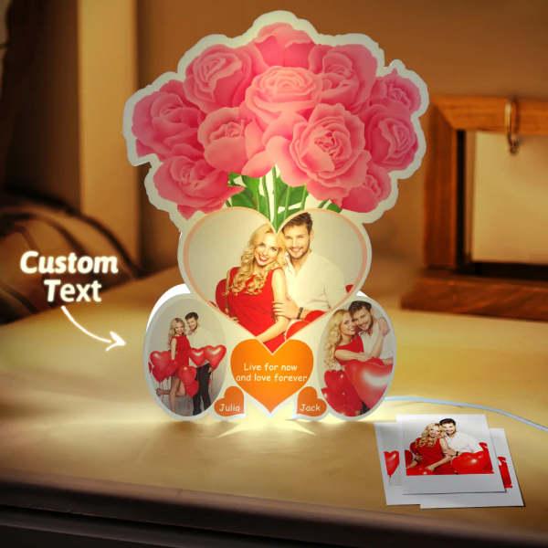 Personalized Rose Photo Night Light Custom Name Led Lamp