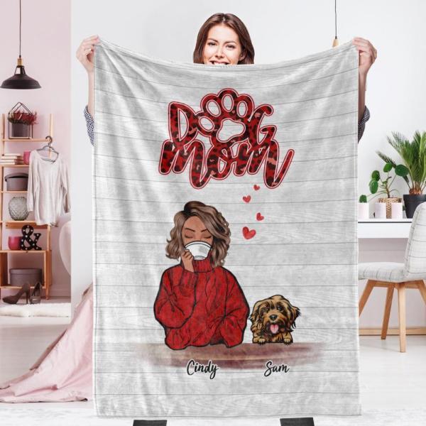 Personalized Name Dog Mom Fleece Blanket - Choose Number Of Pets