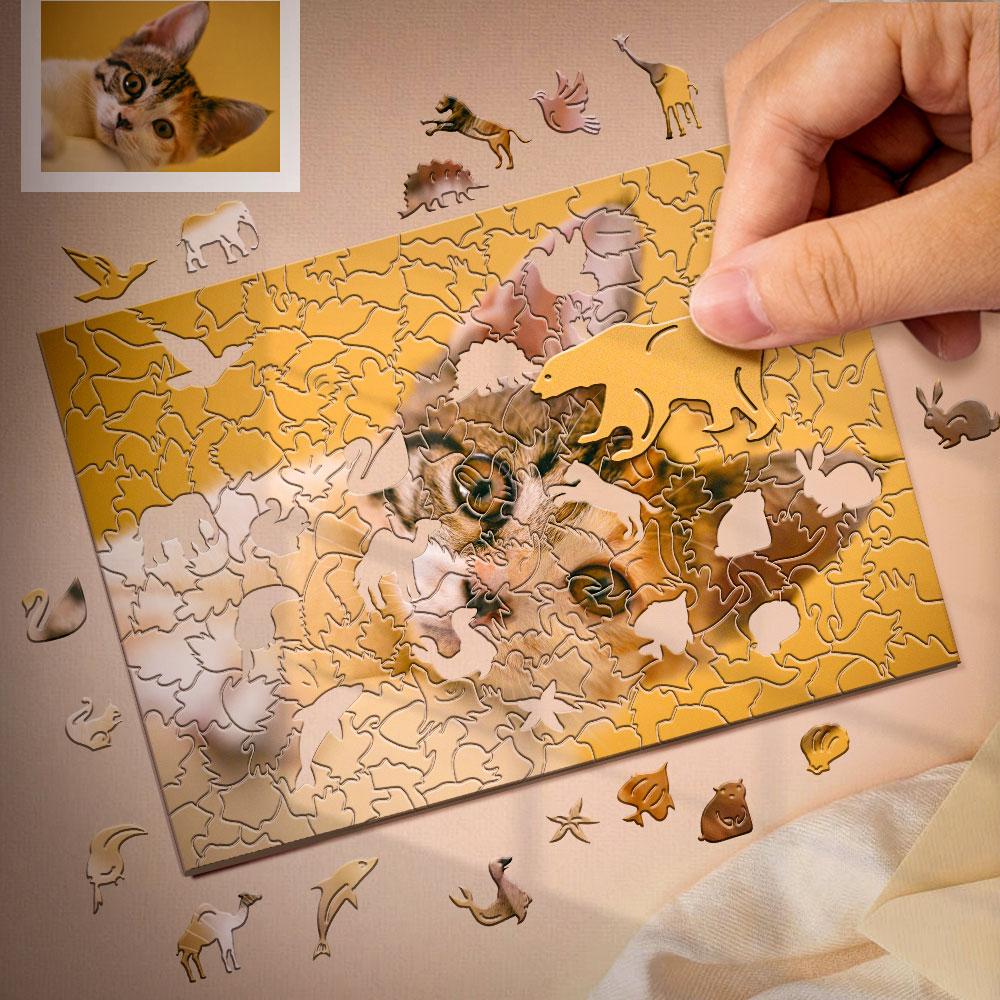 Personalized Animal Wood Puzzle Custom Jigsaw Puzzle with 1-4 Photos