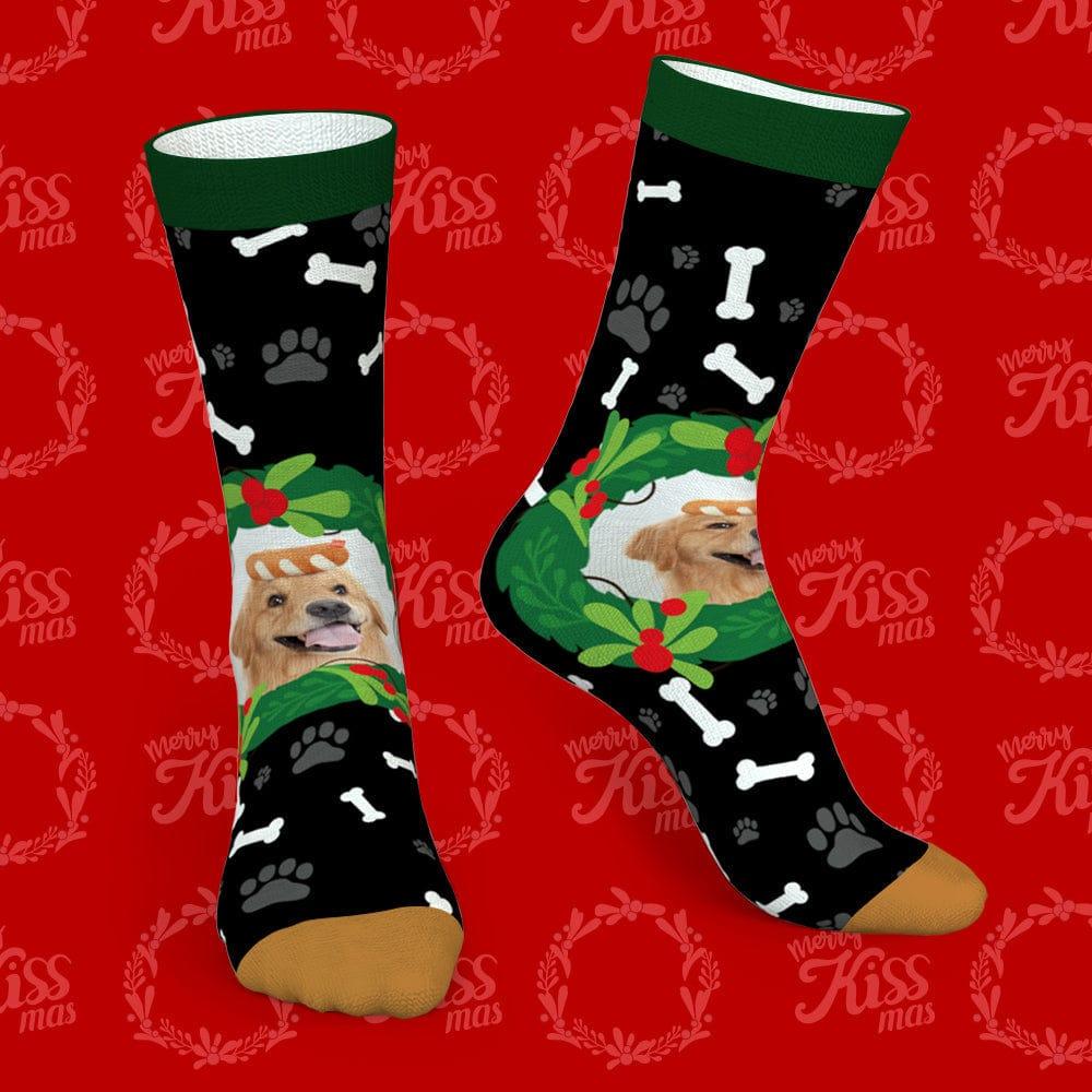Custom Photo Socks With Mistletoe and Bone Christmas Gifts for Pet Lovers