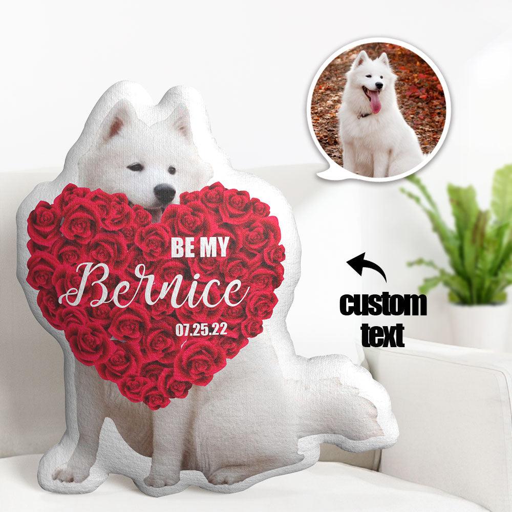 Custom Pet Photo Pillow Red Rose Flower Heart Pillow with Text Valentine's Day Gifts