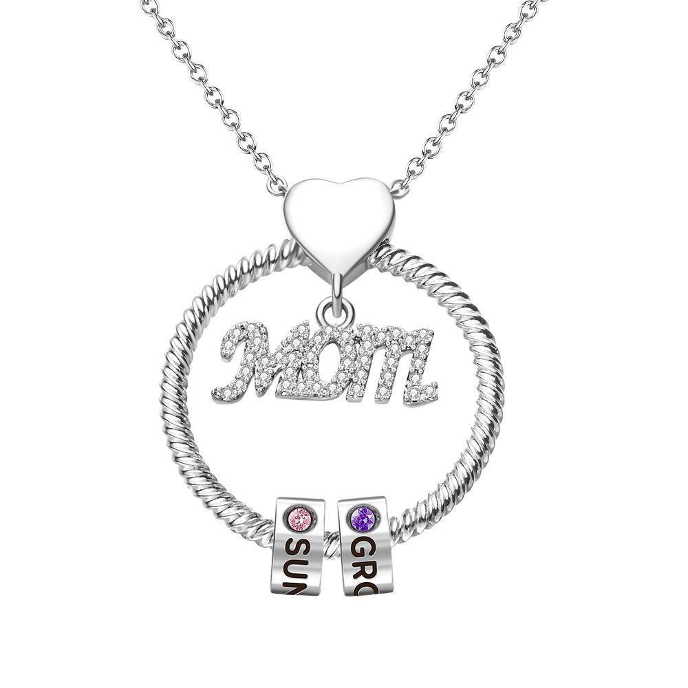 Custom Engraved Necklace With One Birthstone Gifts For Mom - Silver