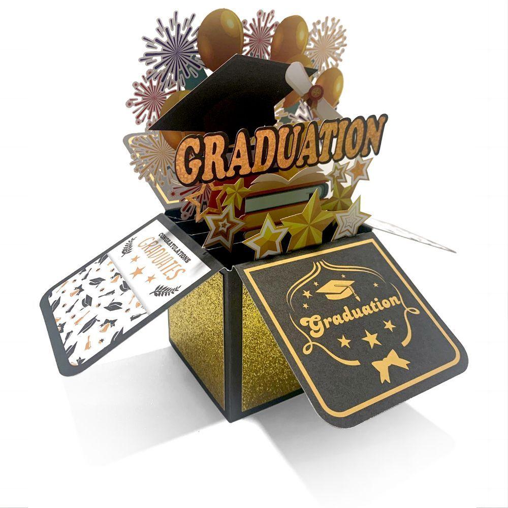 Happy Graduation 3D Pop Up Box Card Fireworks Greeting Card for Graduate