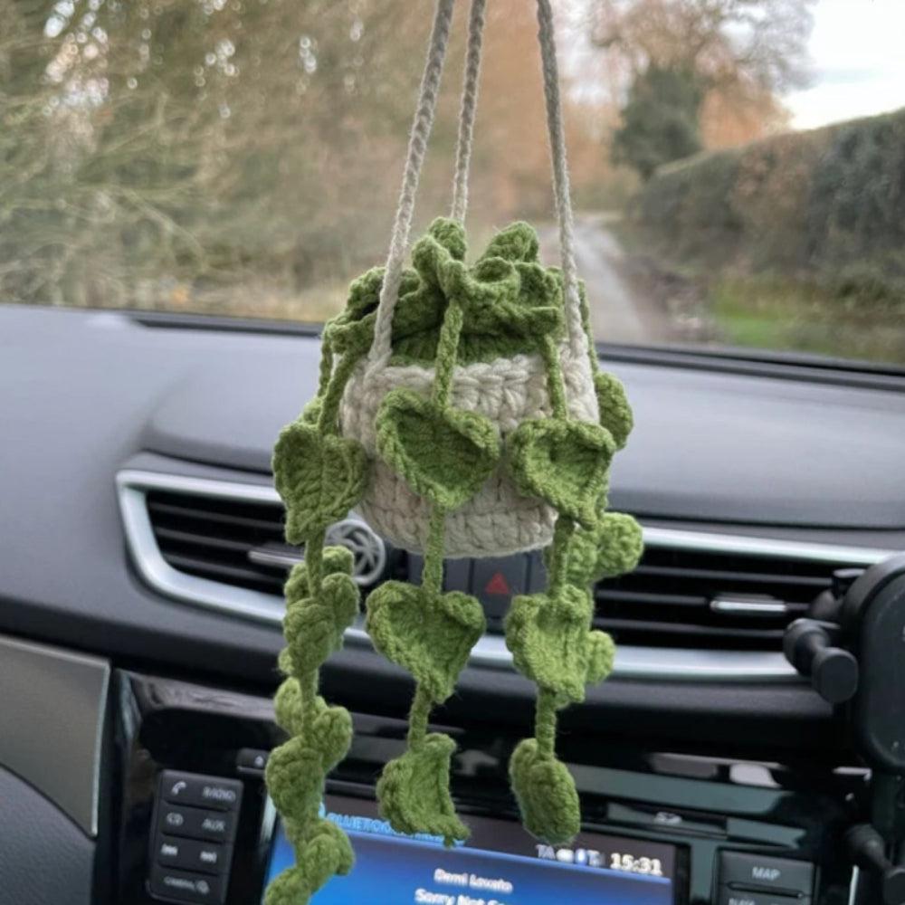 Cute Potted Plants Crochet Car Mirror Hanging Accessories Gift for Handicraft Lover