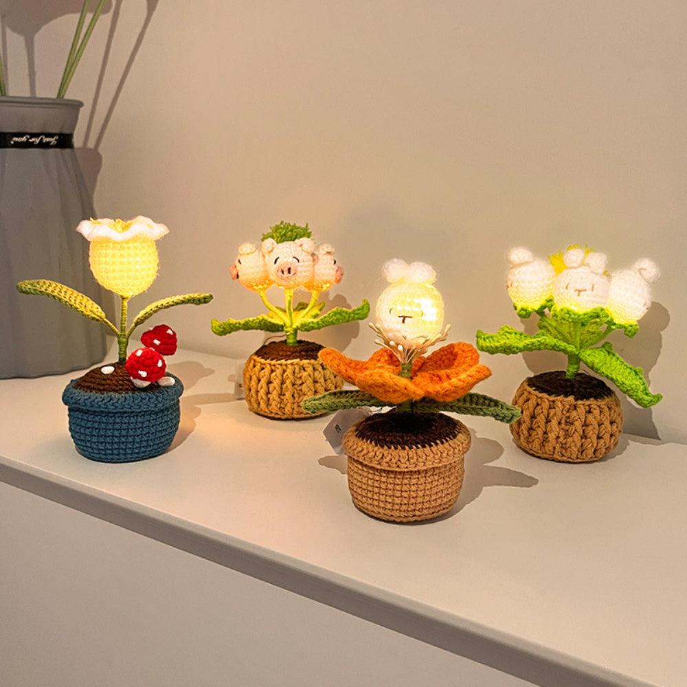 Doll Flowers Night Light Crochet Artificial Lamp Home Decor Gifts