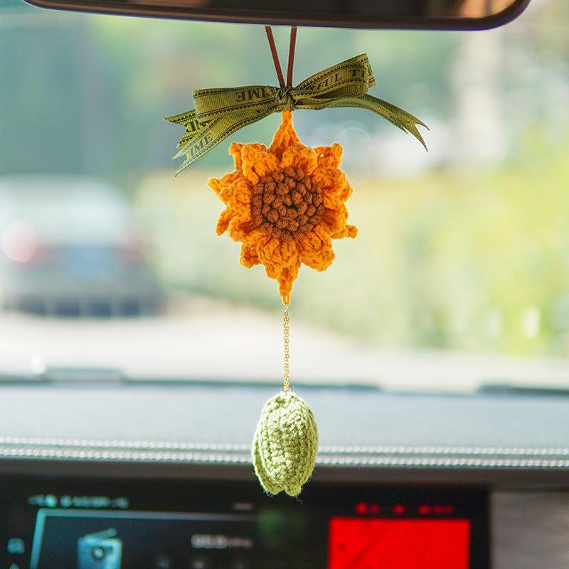 Crochet Sunflower Knitted Flowers Car Mirror Hanging Accessories