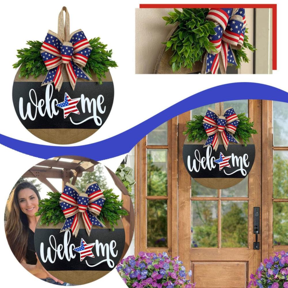 4th of July Welcome Door Sign Independence Day Decorations Front Door Decor