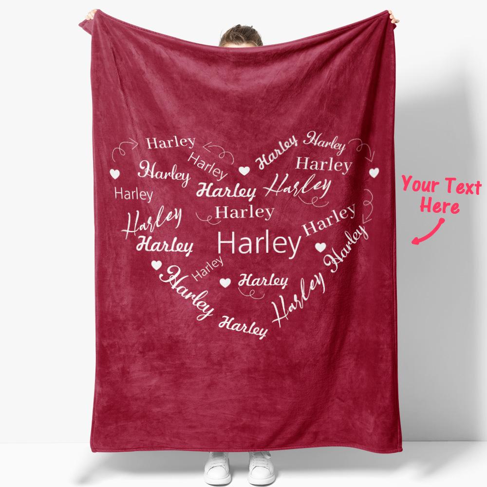 Custom Name Heart Shaped Blanket Personalized Valentine's Day Blanket