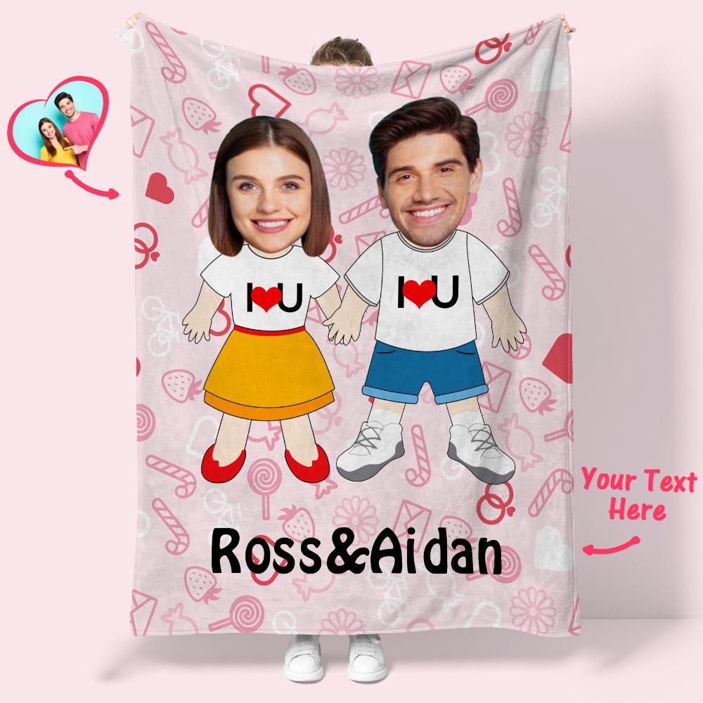 I LOVE U Custom Names Blanket Personalized Face Couple Blanket