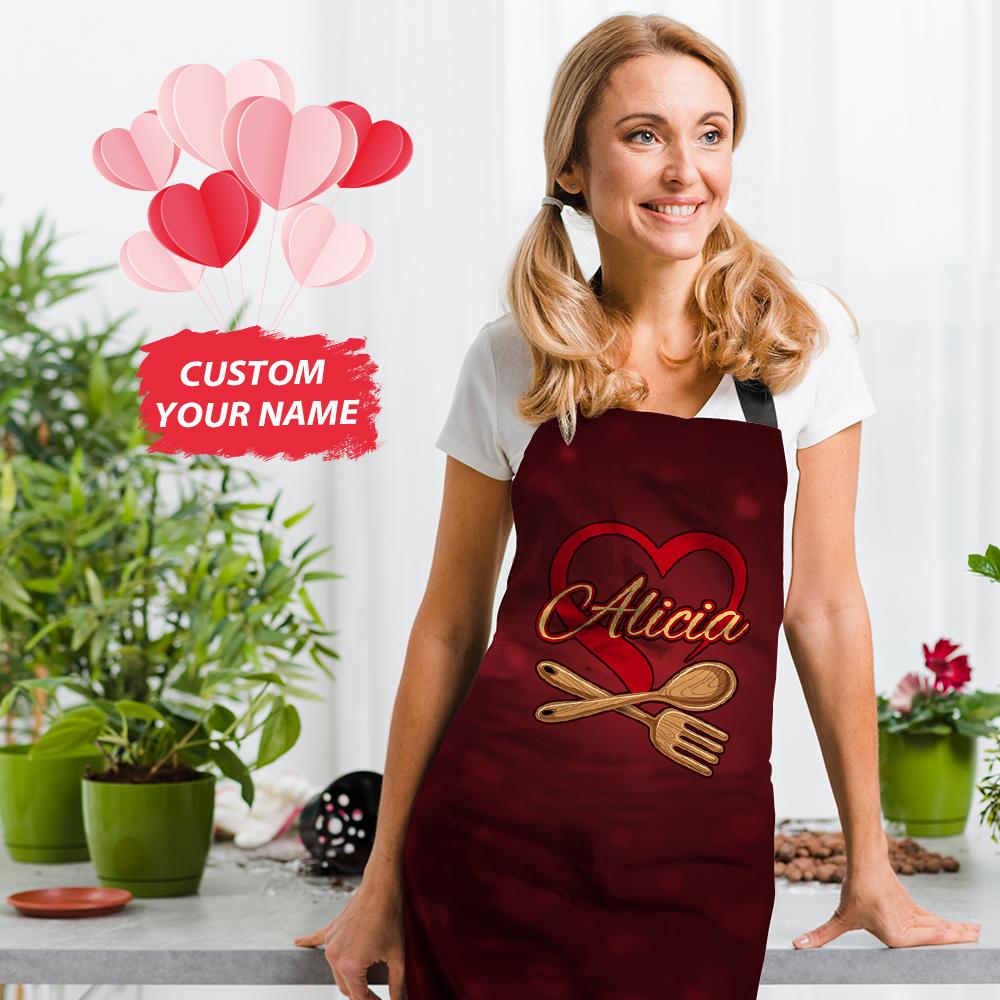 Custom Name Apron Personalized Heart Kitchen Apron